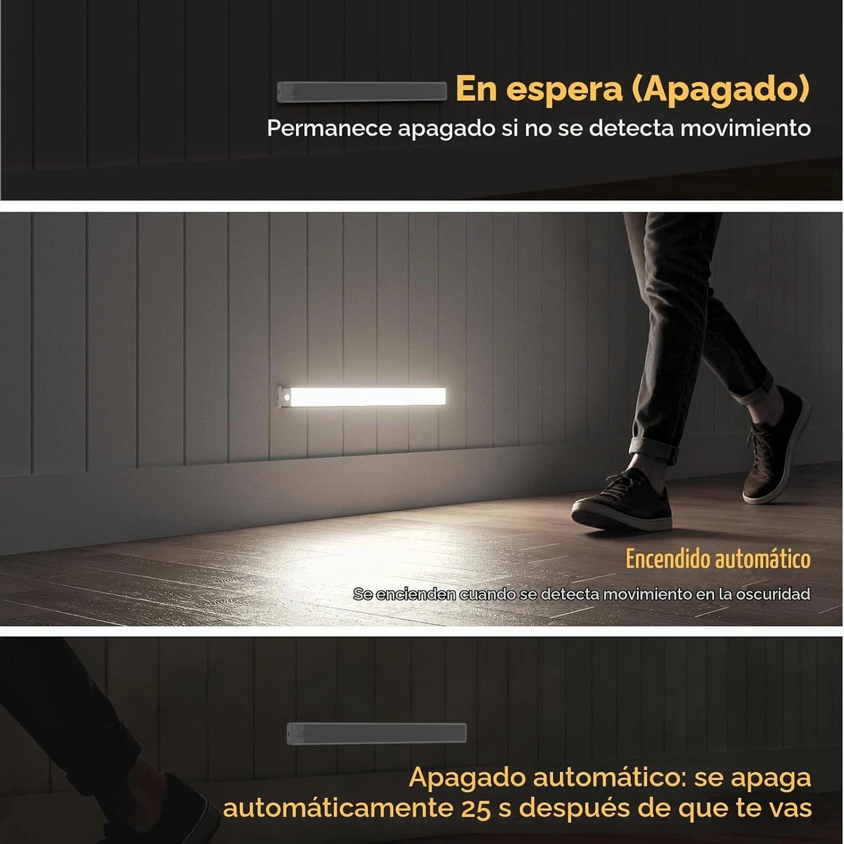 Luces LED para Cocina Bajo Gabinete 3 Pack con Sensor de Movimiento - 20CM
