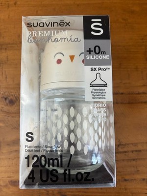 NEW Suavinex Bonhomia Glass Bottle 120mL 4 fl. oz. SX PRO Silicone Nipple Beige
