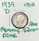 1939-D Mercury Dime - Denver Mint - .900 Silver Coin XF NICE AU - A