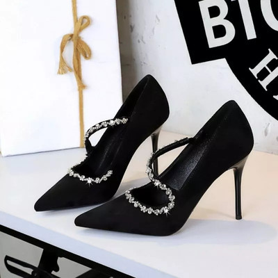 Pumps Schwarz Gurt Schmuckstück Und Absatz 10 CM Elegant Für Zeremonie CF2423