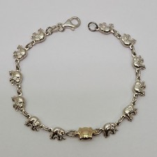 Puffed 3D Elephant Polish Bracelet Sterling Silver Italy