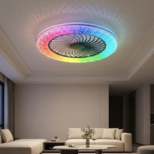23'' Smart Ceiling Fan with RGB Light Flush Mount Remote APP Control Kit White
