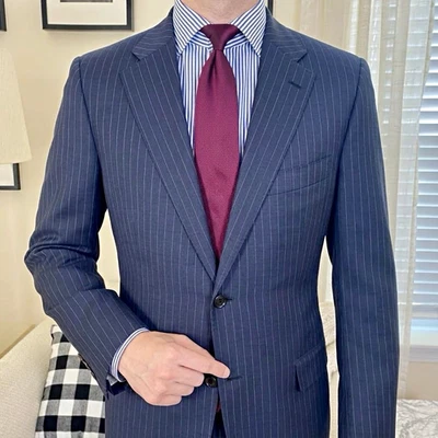 Kiton Blue Pinstripe Wool Blazer | 44