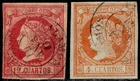 1860.Ed:º52/53.Isabel II.4 cu nar&12 cu carmín.Mat Fchd T.II PALAMOS/GERONA