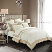 Elegant 3-Piece Egyptian Cotton Duvet Cover Set - Cream/Beige/Champagne Full