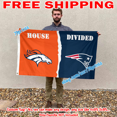 Denver Broncos vs New England Patriots House Divided Flag 3x5 ft Banner 2026 NFL