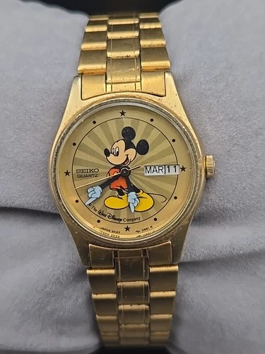 VTG Ladies 1987 Sunburst Mickey Seiko 2a23-0089 Quartz Day Date Watch