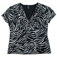 Y2K Zebra Mesh Babydoll Top L Large Whimsigoth Goth Feminine Maximalist Vtg 90s