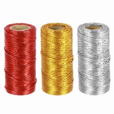 3 Roll 1.5mm Metallic Bakers String, Gold Tone/Silver Tone/Red, 164Yards Total