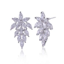 Cubic Zirconia Wedding Bridal Stud Earrings Sterling Silver Crystal CZ Rhines...