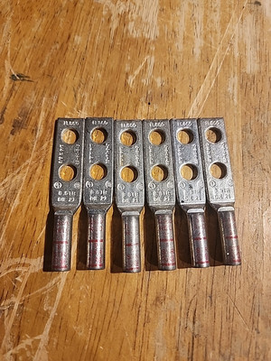 Lot of 3 Ilsco C-8-14-58 Two Hole #8 Str. Copper 1/4'' Bolt, 5/8'' Spacing Copper