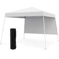10 X 10FT Pop up Canopy Tent w/ 1 Sidewall Portable Backpack, 4 Stakes Slant leg