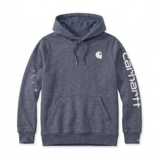 Carhartt Womens Hoodie Size S 4/6 Blue Heather Relaxed Fit Spellout Pullover