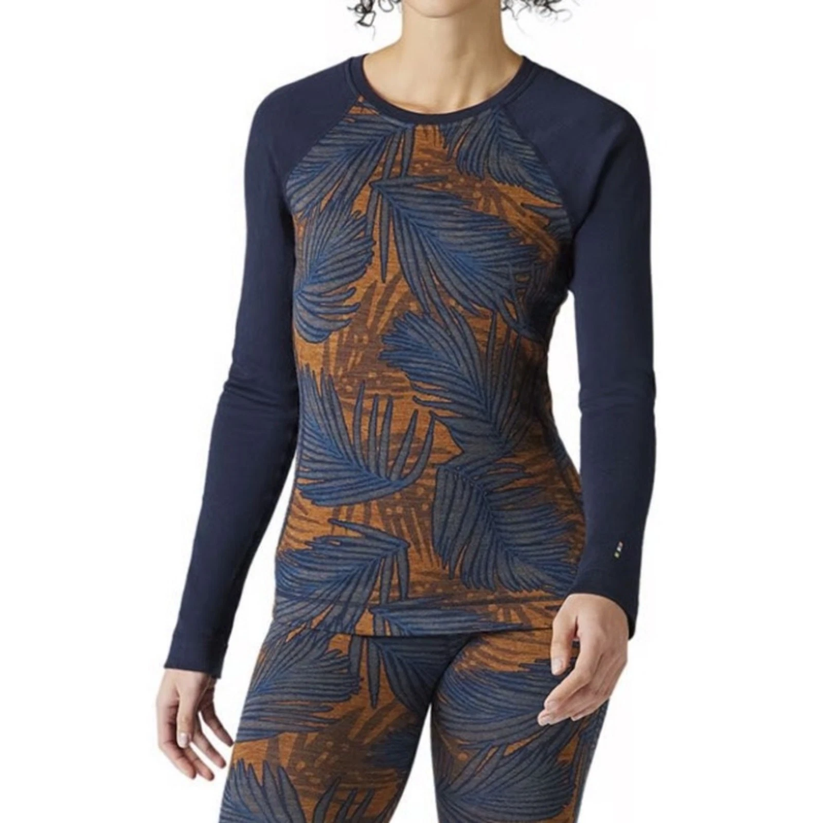 Smartwool Merino Wool 250 Baselayer Crew Thermal Deep Navy Palm Orange Small
