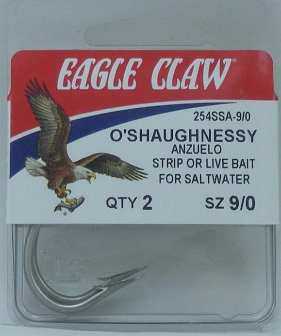 Eagle Claw 254SSAH-9/0 OShaughnessy Hooks Stainless Steel Size 9/0 2CT