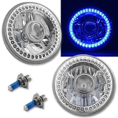 7'' Halogen Blue SC LED Halo Angel Eye Projector Headlight Light Lamp Bulb Pair