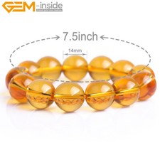 Stretchy Round Yellow Citrine Quartz Cystal Beaded Jewelry Bracelet 7" Handmade