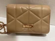 BeBe Los Angeles Sophia Crossbody Small Taupe Quilted Bag Purse Chain Strap NEW