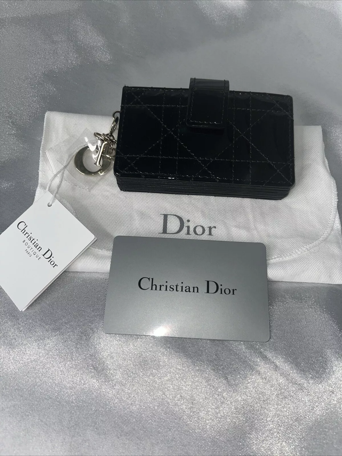 Porte carte Lady Dior 5 Gusset neuf   veau noir breveté cannage
