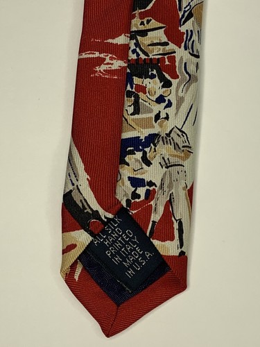 Paul Fredrick Mens Classic Wide Red Baseball Print Tie Printed in Italy USA Made - Picture 5 of 5