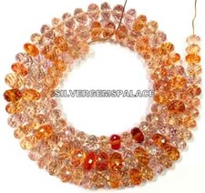 AAAA Padparadscha Sapphire Faceted Rondelle 6-7.MM Sapphire Gemstone Beads.