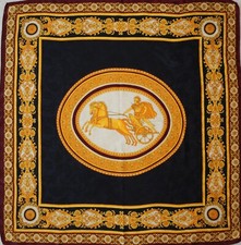 Authentic 70s Made in Italy jacquard vintage silk scarf Black Gold