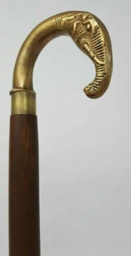 Solid Brass Elephant Head Handle Antique Wooden Walking Stick Cane Victorian New - Picture 1 of 8