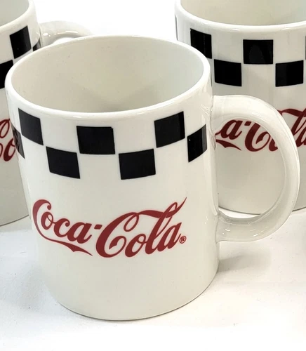 One 1 Coca Cola Black Checked Mug Coffee Cup Gibson 1996 Vintage Original Coke