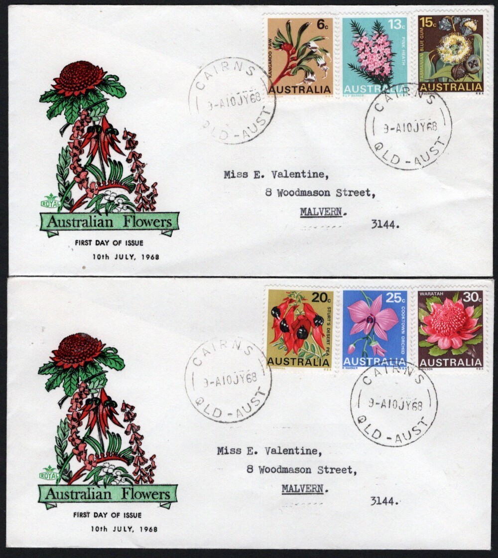 1968 FLOWERS ON ROYAL FIRST DAY COVERS (2) - ADDRESSED (RU10315)