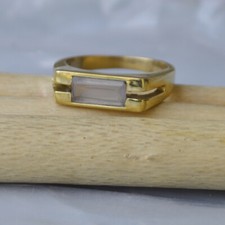 Octagon Natural Rose Quartz Gems Sterling Silver Yellow Gold Ring Size 8