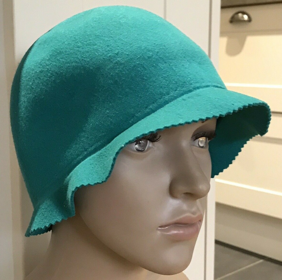 Turquoise Felt Cloche Hat , by Jan Dec, Small to Medium Size 2