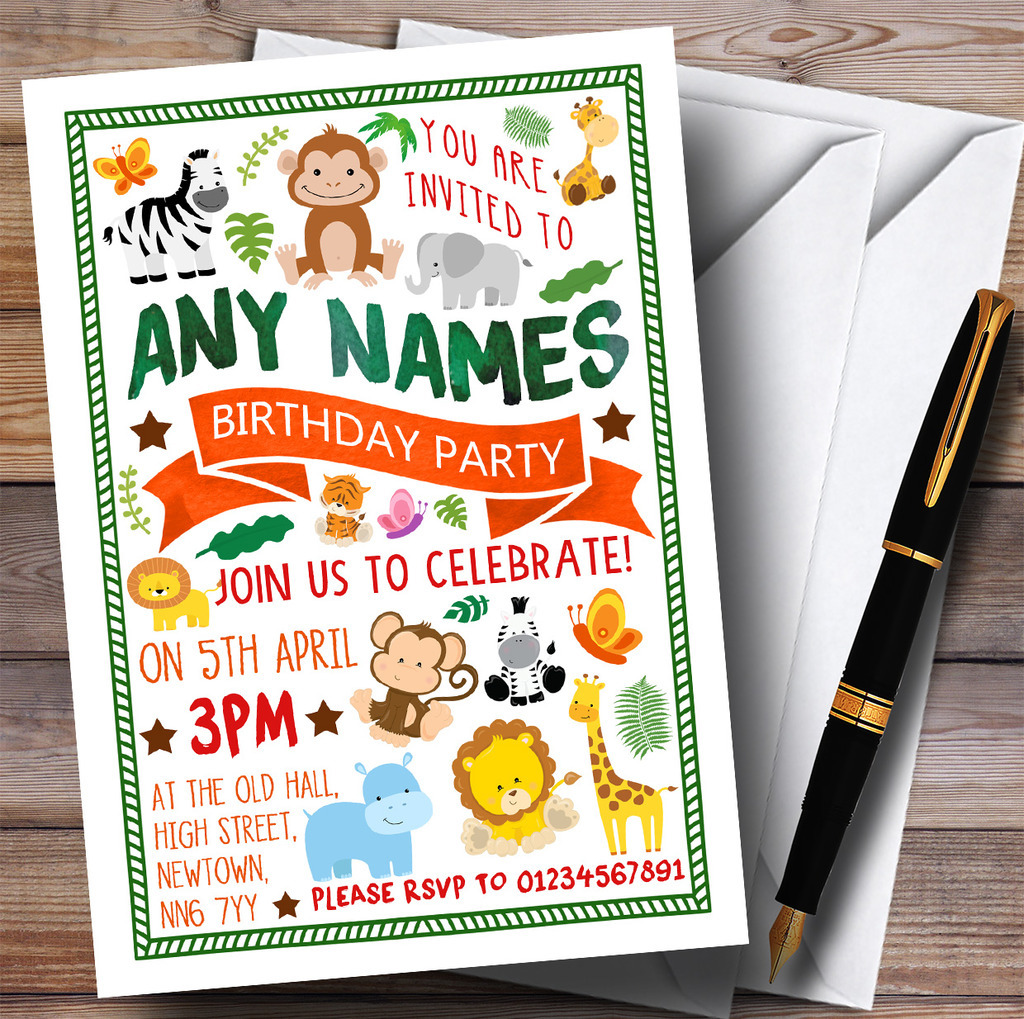 Jungle Animals Childrens Birthday Party Invitations UK