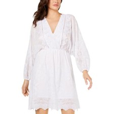 GUESS NEW Women's True White Sandy Eyelet Lace V-neck A-Line Dress S TEDO