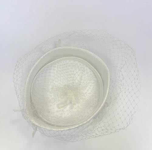 Vtg White Women's Dress HAT pill box Open Top LACE Wedding Formal Bride Church - Picture 8 of 13