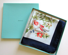 Tiffany Co. Blue Silk Scarf Birds Pomegranate Floral 34" NIB