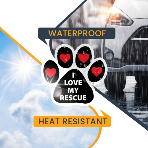 I Love My Rescue Pawprint Car Magnet By Magnet Me Up 5" Paw Print - Picture 6 of 7