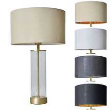 Traditional Large Cylinder Table Lamp Bedroom Living Room Light Cotton Shade