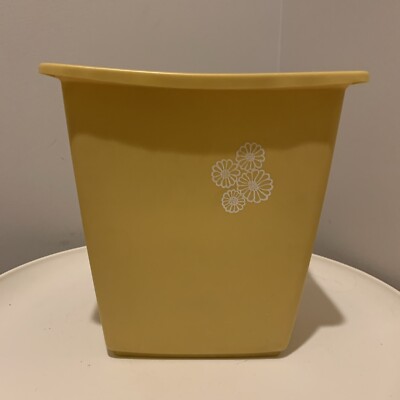 Vintage Rubbermaid Gold Yellow Waste Basket #2952 Flowers Trash Can Retro 70s