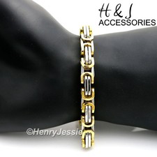 7-11"MEN Stainless Steel WIDE 9mm Silver/Gold Plated Byzantine Box Link Bracelet