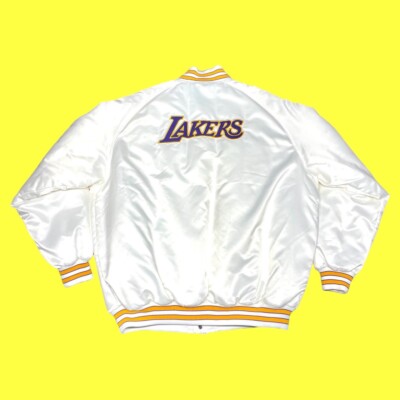 Vintage NBA Nike LA Los Angeles Lakers White Satin Bomber Jacket