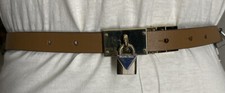 MICHAEL KOR BELT REVERSIBLE LUGGAGE/VANILLA MK LOGO GOLD PADLOCK BUCKLE SKINNY