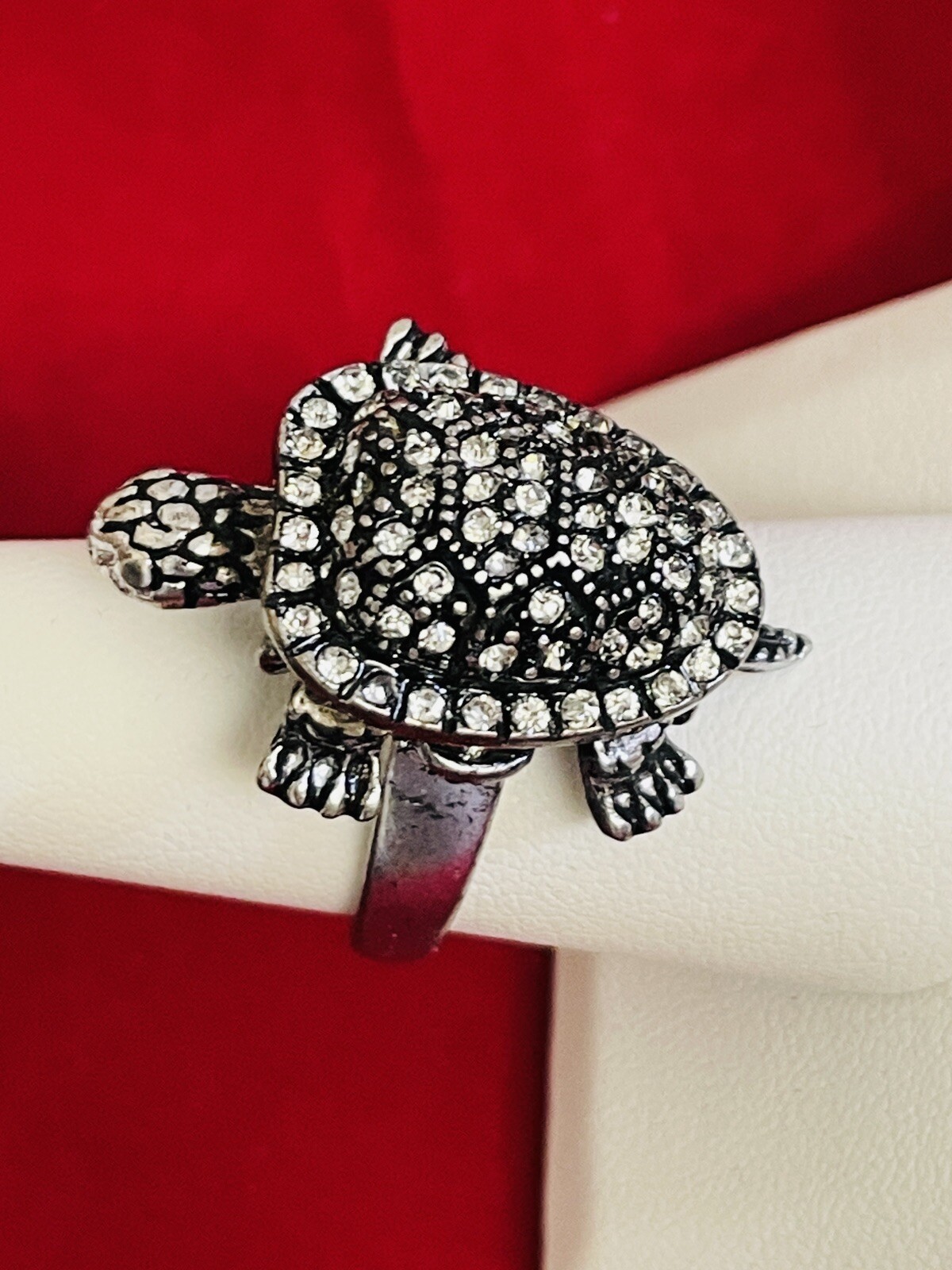 Turtle Ring Marcasite Rhinestone Turtle Size 8 Si… - image 5