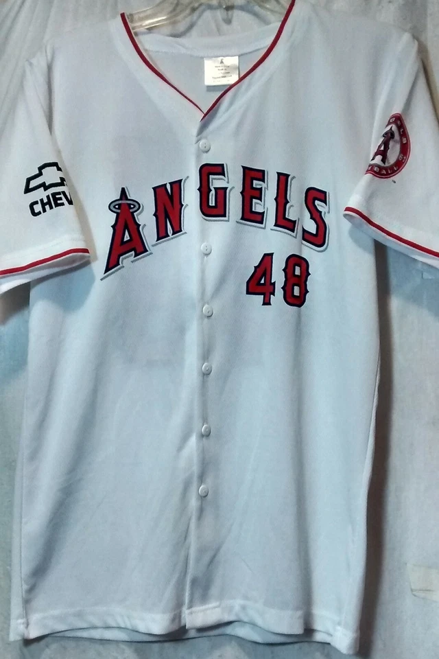 Camiseta deportiva de béisbol Angels Torri Hunter 48 abotonada MLB talla juvenil XL blanca SGA Foto 2 de 4