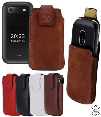 Suncase Custodia In Pelle Originale Per Nokia 2660 Flip - Fatta A Mano, Con Chiusura Magnetica E Passante (Nero) - 2