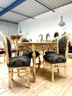 Dining Set in Black French Baroque Table & Chair Set Handmade Dining Room Decor