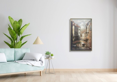 Hungryartist -Original Painting of Venice View on Canvas 24x36 Framed - Picture 3 of 6