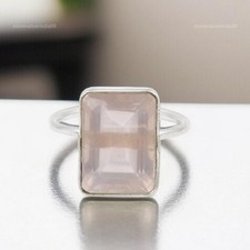 Sterling Silver Cushion Rose Quartz Gemstone Engagement Cocktail Ring Size 7.5