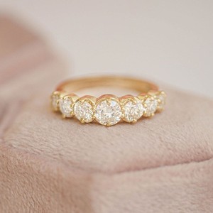 Authentic 1.55 CT Round Cut 7 Stone Moissanite Wedding Ring 14K Yellow Gold Plated For Her