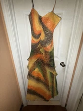 Elegant Multicolor Couture 100% Silk Beaded Dress Size 16