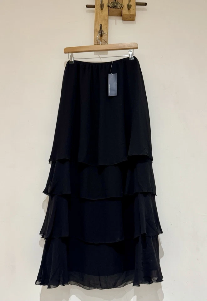 Windsmoor 100% Pure Silk NWT Black Boho Tiered Layered Maxi Midi Skirt Size 14 - Image 2 of 4